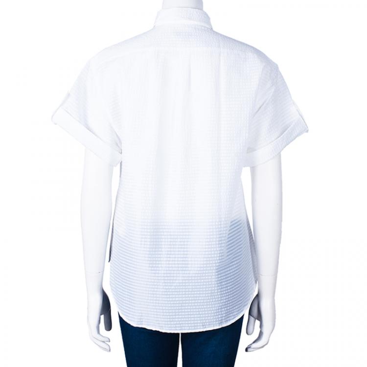 Pre Owned Burberry White Short Sleeve Cotton Top XS