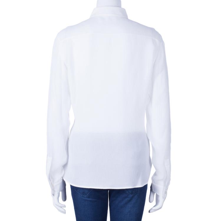 Pre Owned Burberry White Silk Button Down Top M