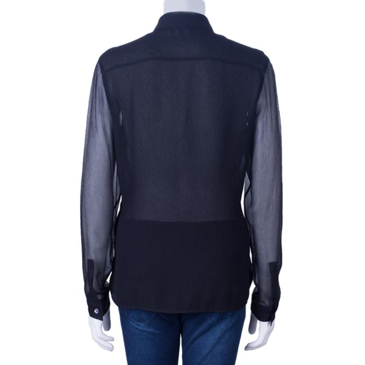 Pre Owned Burberry Black Silk Button Down Top M
