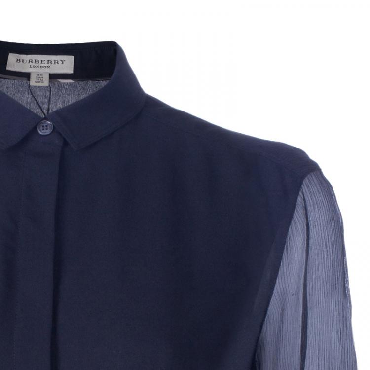 Pre Owned Burberry Black Silk Button Down Top M