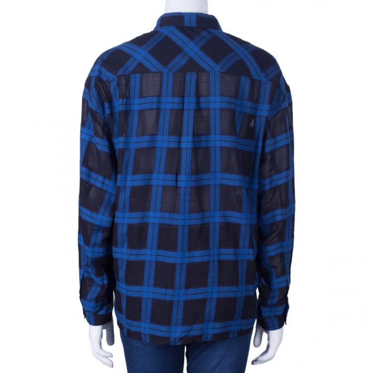 Pre Owned Burberry Blue/Black Check Cotton Shirt L