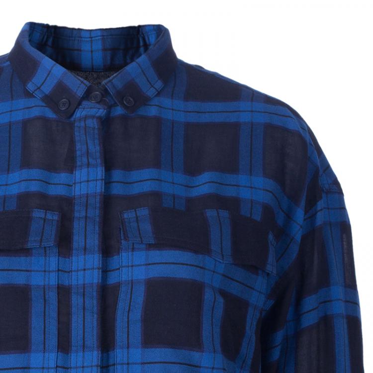 Pre Owned Burberry Blue/Black Check Cotton Shirt L