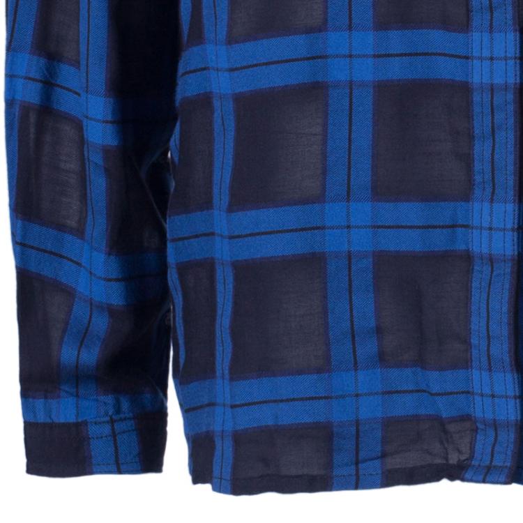 Pre Owned Burberry Blue/Black Check Cotton Shirt L