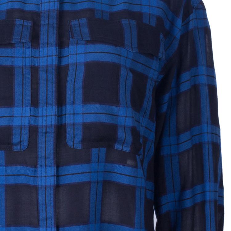 Pre Owned Burberry Blue/Black Check Cotton Shirt L