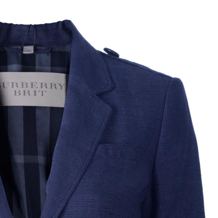 Pre Owned Burberry Blue Novacheck Lining Blazer S