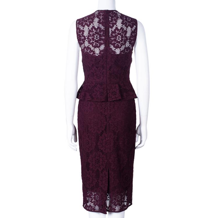Pre Owned Burberry Burgundy Lace Sleeveless Dress S