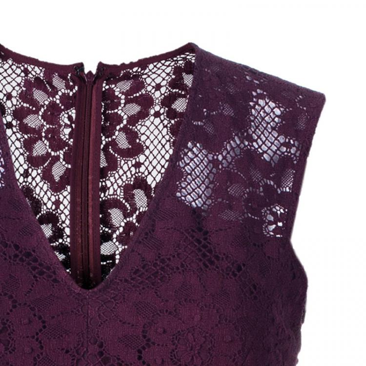 Pre Owned Burberry Burgundy Lace Sleeveless Dress S