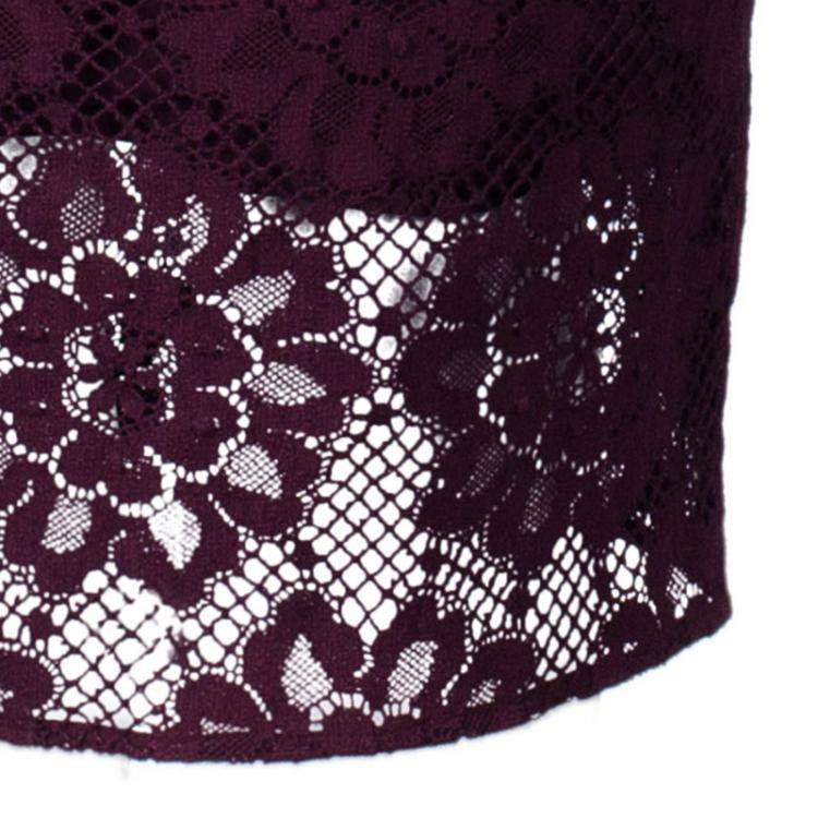 Pre Owned Burberry Burgundy Lace Sleeveless Dress S
