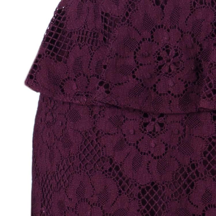 Pre Owned Burberry Burgundy Lace Sleeveless Dress S
