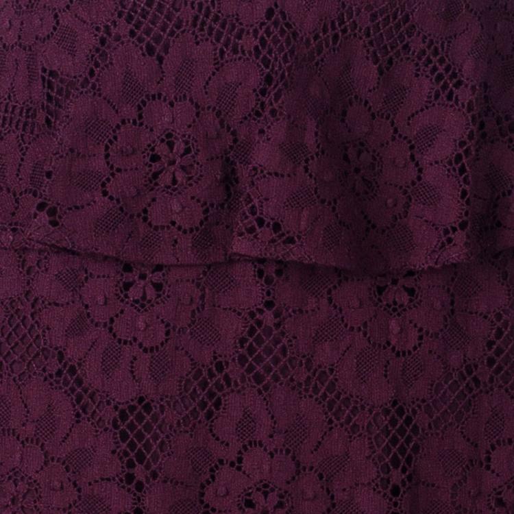 Pre Owned Burberry Burgundy Lace Sleeveless Dress S
