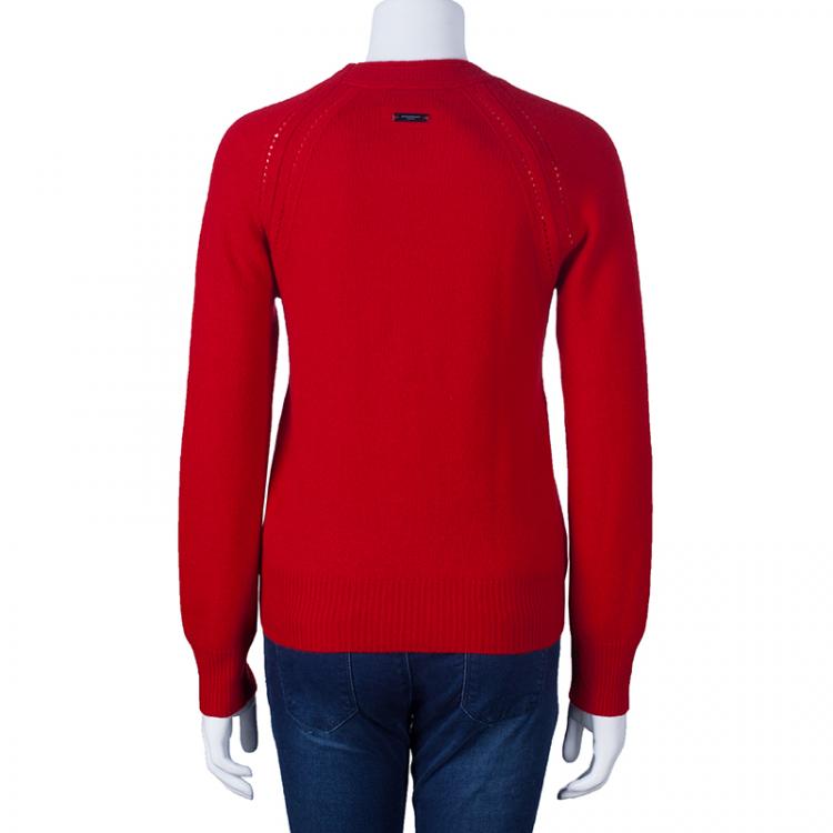 Pre Owned Burberry Red Crewneck Cashmere Knit Sweater M