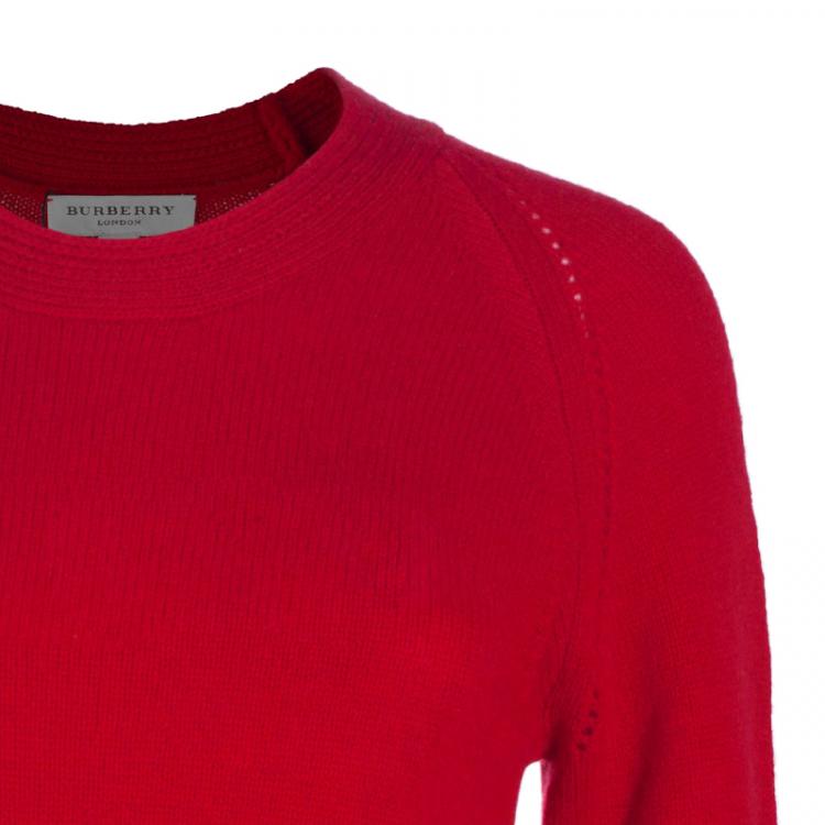 Pre Owned Burberry Red Crewneck Cashmere Knit Sweater M