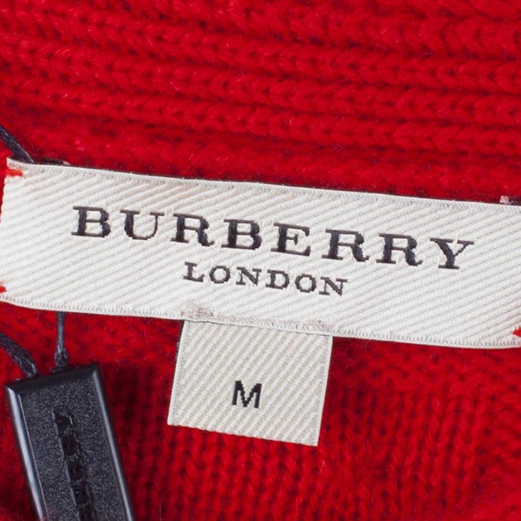 Pre Owned Burberry Red Crewneck Cashmere Knit Sweater M