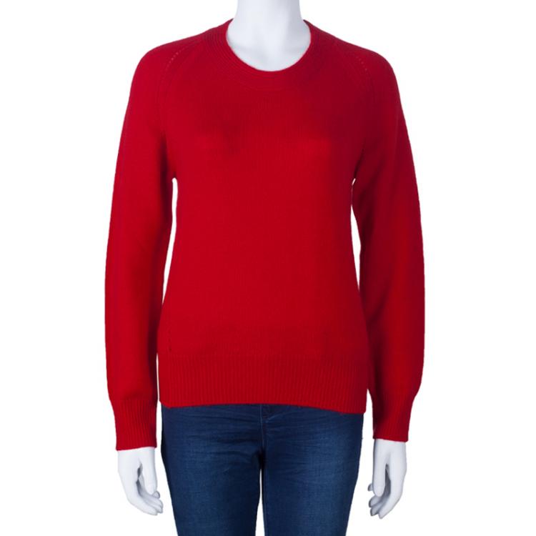 Pre Owned Burberry Red Crewneck Cashmere Knit Sweater L