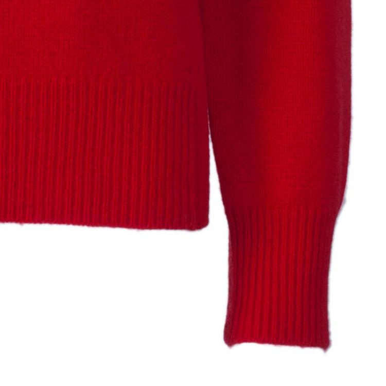 Pre Owned Burberry Red Crewneck Cashmere Knit Sweater L