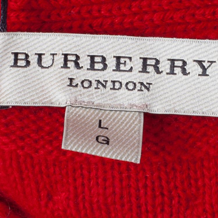 Pre Owned Burberry Red Crewneck Cashmere Knit Sweater L