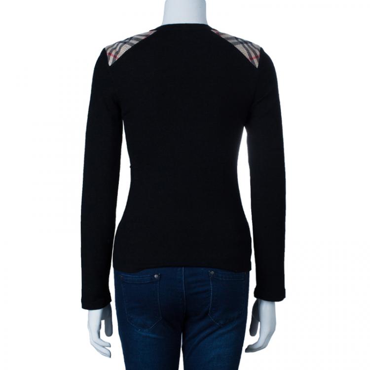 Pre Owned Burberry Black Novacheck Knit Top S