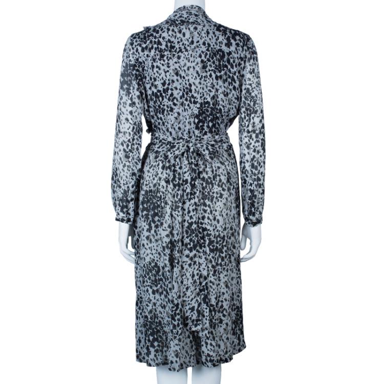 Pre Owned Burberry Grey Leopard Print Dress M