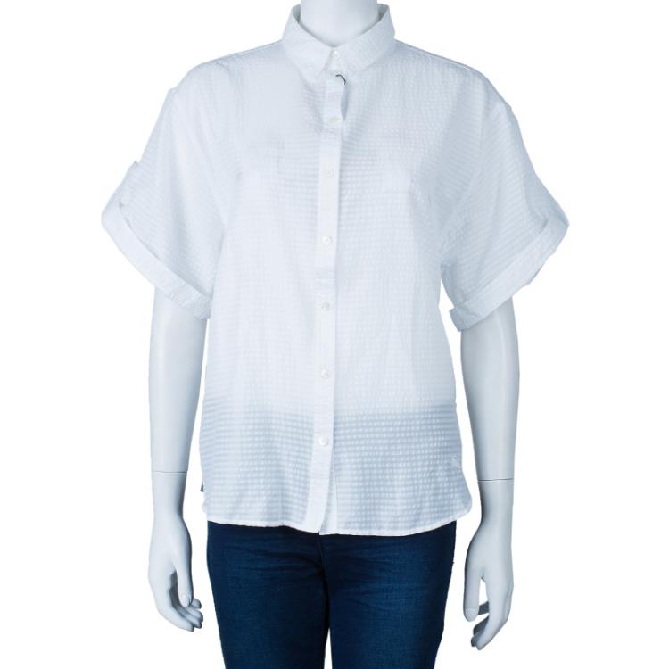Pre Owned Burberry White Striped Blouse M
