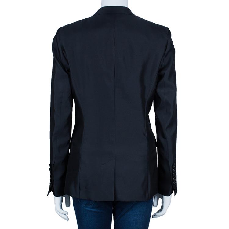 Pre Owned Burberry Black Silk Tailored Blazer M