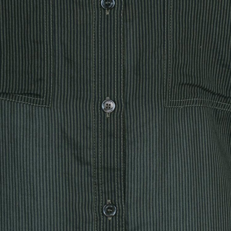 Pre Owned Burberry Brit Military Green Striped Button Down Shirt XL