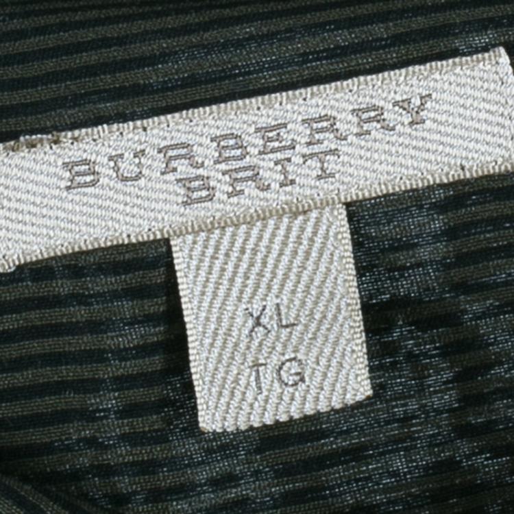 Pre Owned Burberry Brit Military Green Striped Button Down Shirt XL