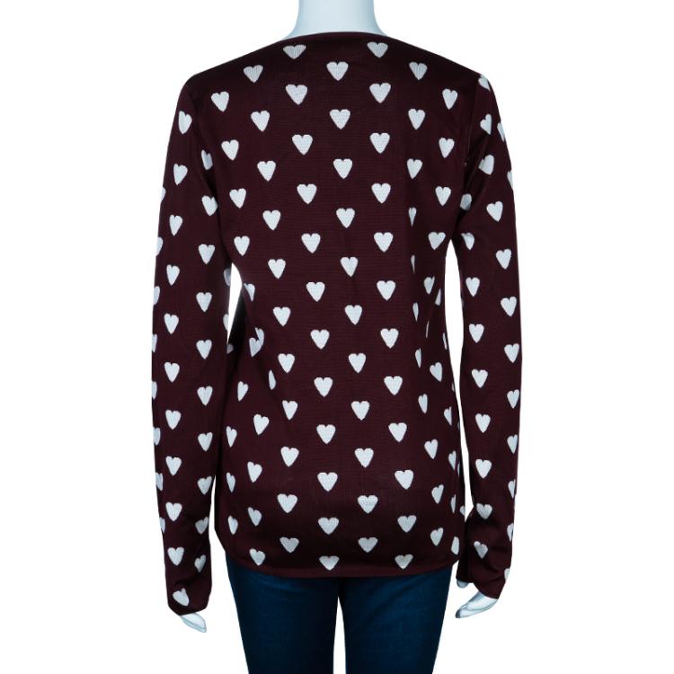 Pre Owned Burberry Prorsum Burgundy Heart Print Sweater L