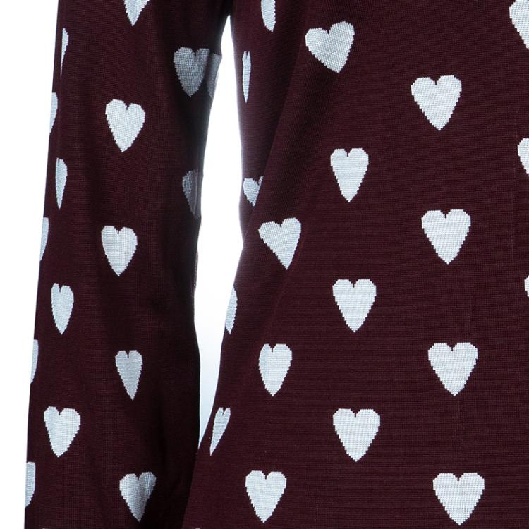 Pre Owned Burberry Prorsum Burgundy Heart Print Sweater L