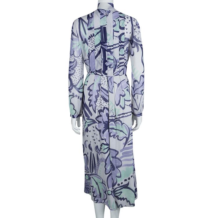 Pre Owned Burberry Prorsum Multicolor Floral Print Silk Long Sleeve Maxi Dress L