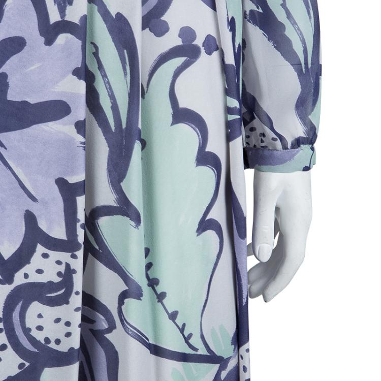Pre Owned Burberry Prorsum Multicolor Floral Print Silk Long Sleeve Maxi Dress L