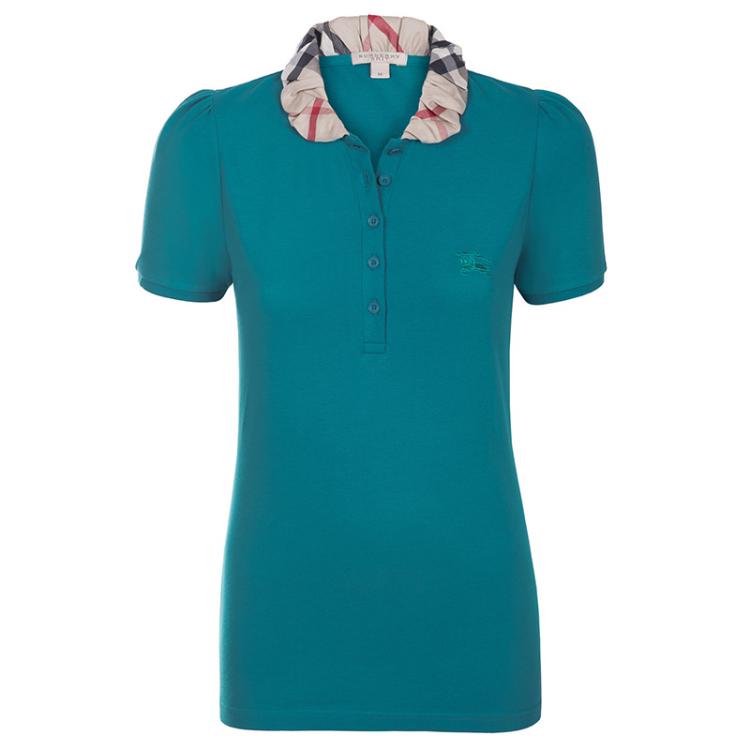 Pre Owned Burberry Brit Turquoise Novacheck Collar Polo Shirt M