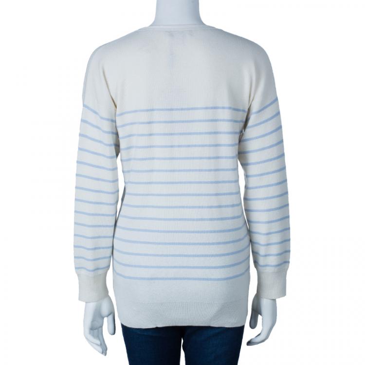 Pre Owned Burberry Brit White and Blue Striped Sweater M 