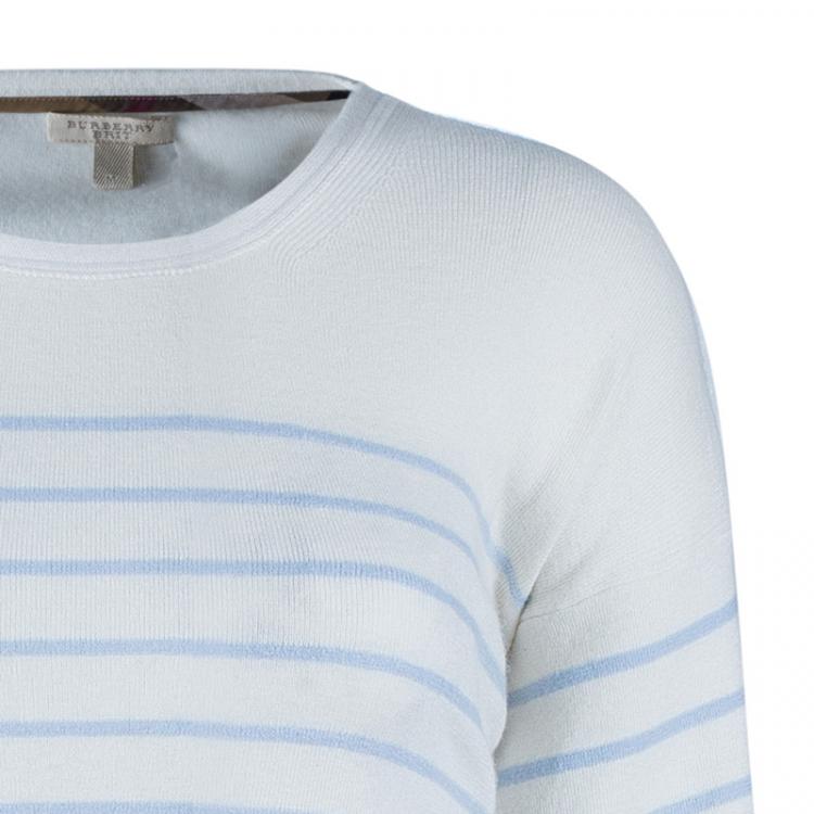 Pre Owned Burberry Brit White and Blue Striped Sweater M 
