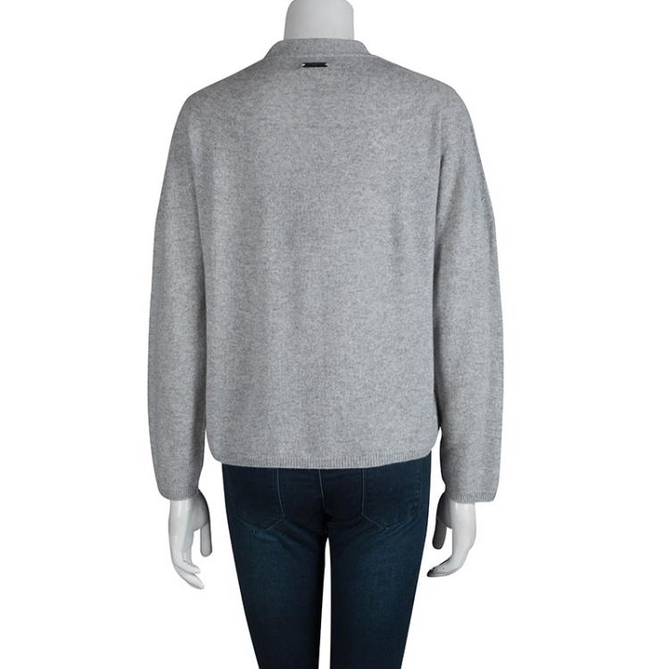 Pre Owned Burberry Light Grey Cashmere Button Front Cardigan XL