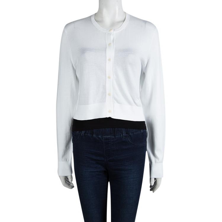 Pre Owned Burberry White Knit Ribbed Trim Cropped Cardigan XL