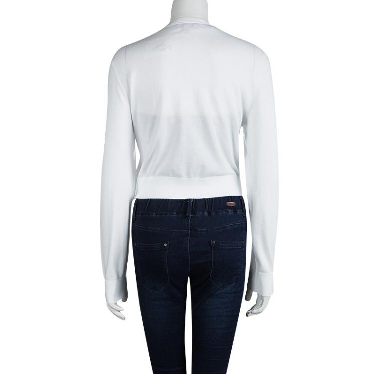 Pre Owned Burberry White Knit Ribbed Trim Cropped Cardigan XL