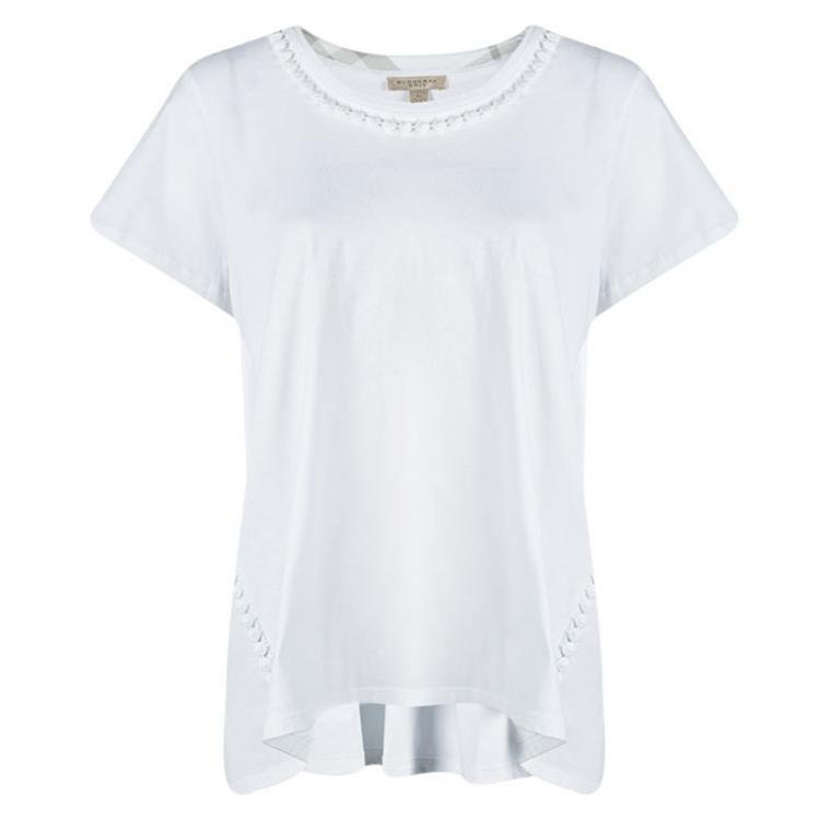مملوكة مسبقًا Burberry Brit White Cotton Lace Trim Detail T-Shirt XL