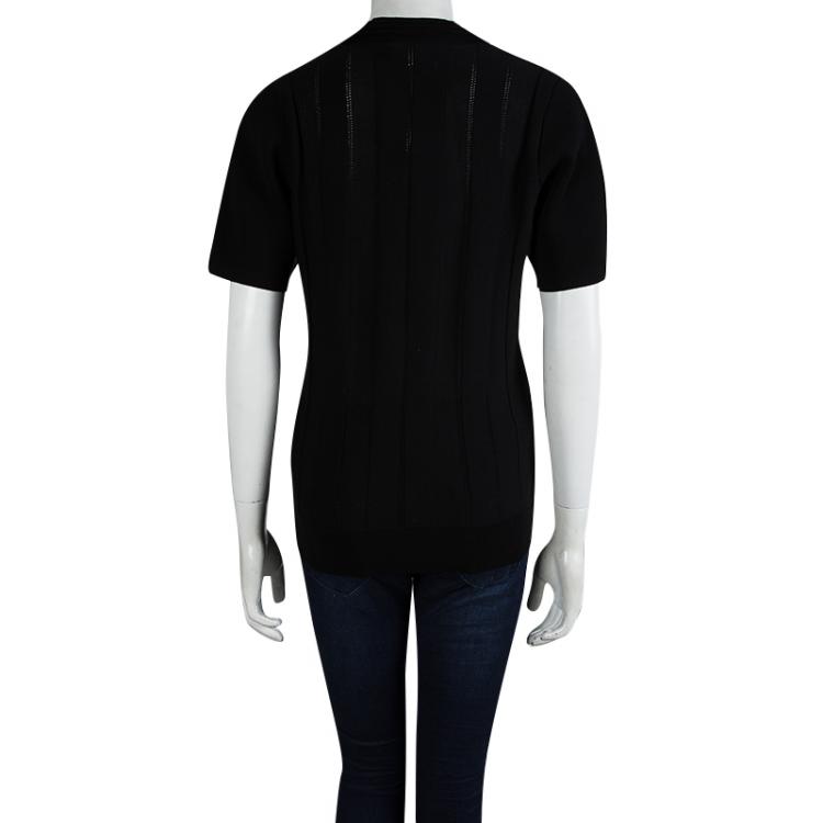 Pre Owned Burberry London Black Knit Pintuck Detail Short Sleeve Top L