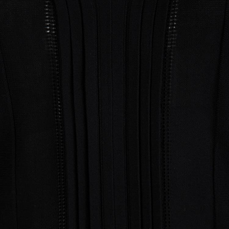 Pre Owned Burberry London Black Knit Pintuck Detail Short Sleeve Top L