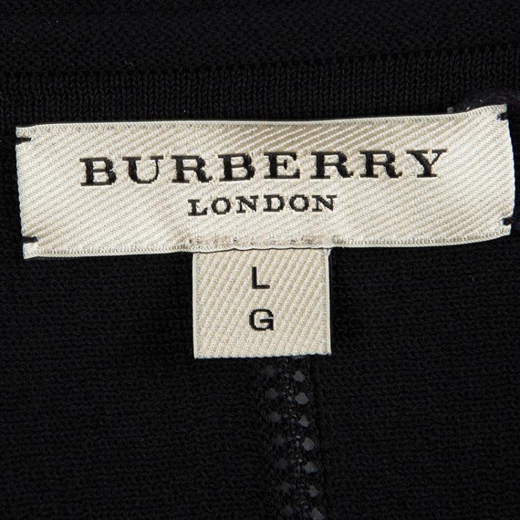 Pre Owned Burberry London Black Knit Pintuck Detail Short Sleeve Top L