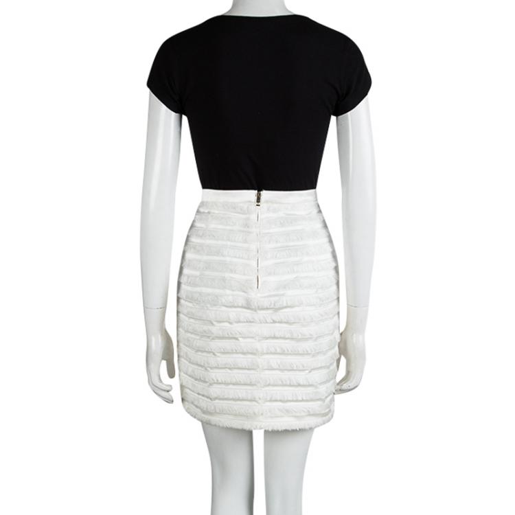 Pre Owned Burberry London Parchment White Fringe Detail Mini Skirt S