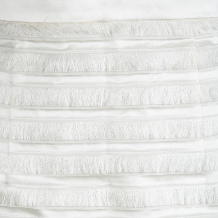 Pre Owned Burberry London Parchment White Fringe Detail Mini Skirt S
