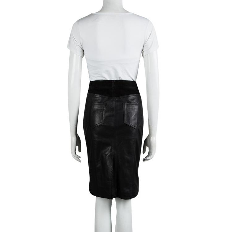 Pre Owned Burberry Brit Black Lamb Leather Pencil Skirt S