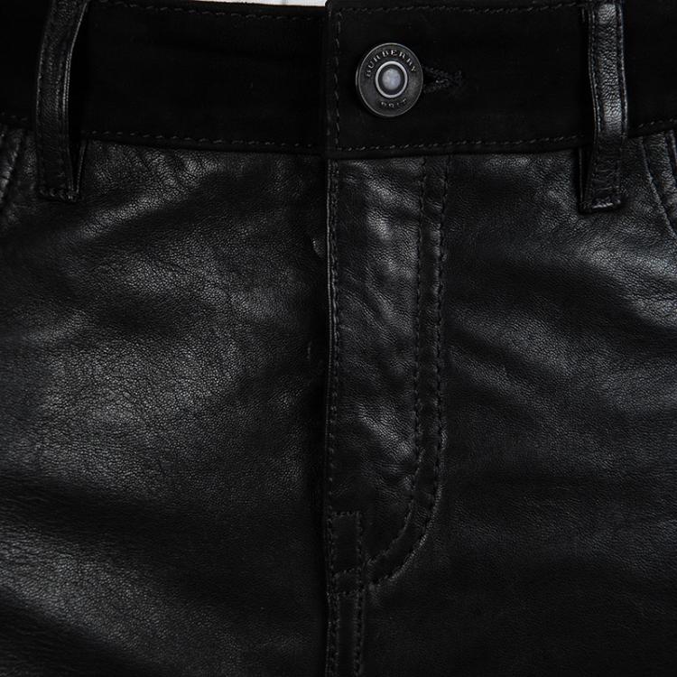 Pre Owned Burberry Brit Black Lamb Leather Pencil Skirt S