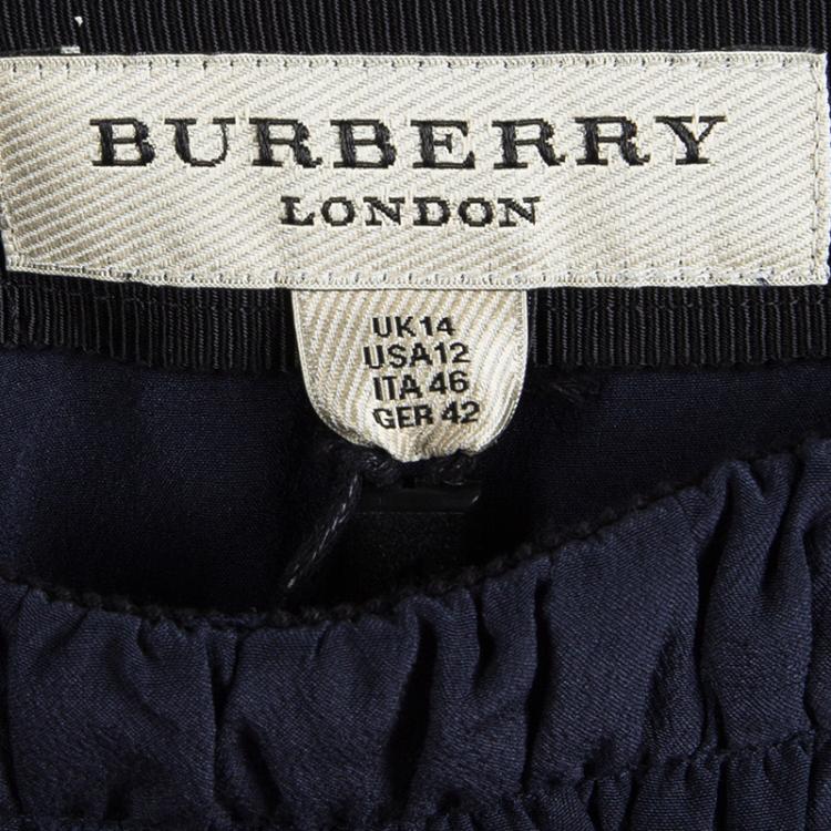 مملوكة مسبقًا Burberry London Navy Blue Silk Pleat Detail Skirt L