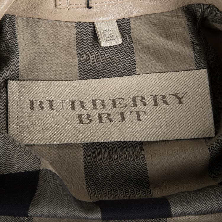 Pre Owned Burberry Brit Beige Lamb Leather Quilted Remmington Biker Jacket M