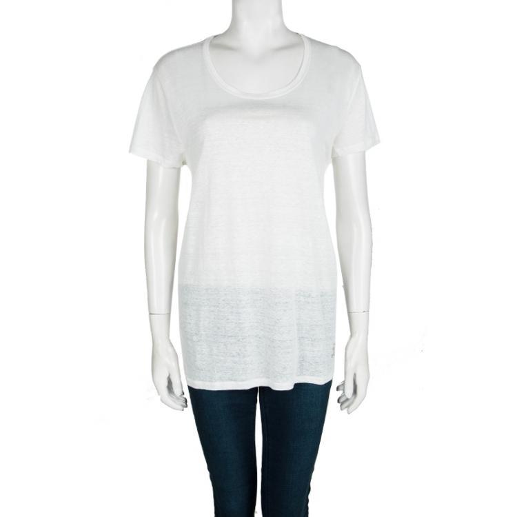 Pre Owned Burberry Brit White Linen Slub Jersey Short Sleeve T-Shirt L