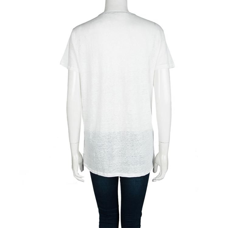Pre Owned Burberry Brit White Linen Slub Jersey Short Sleeve T-Shirt L