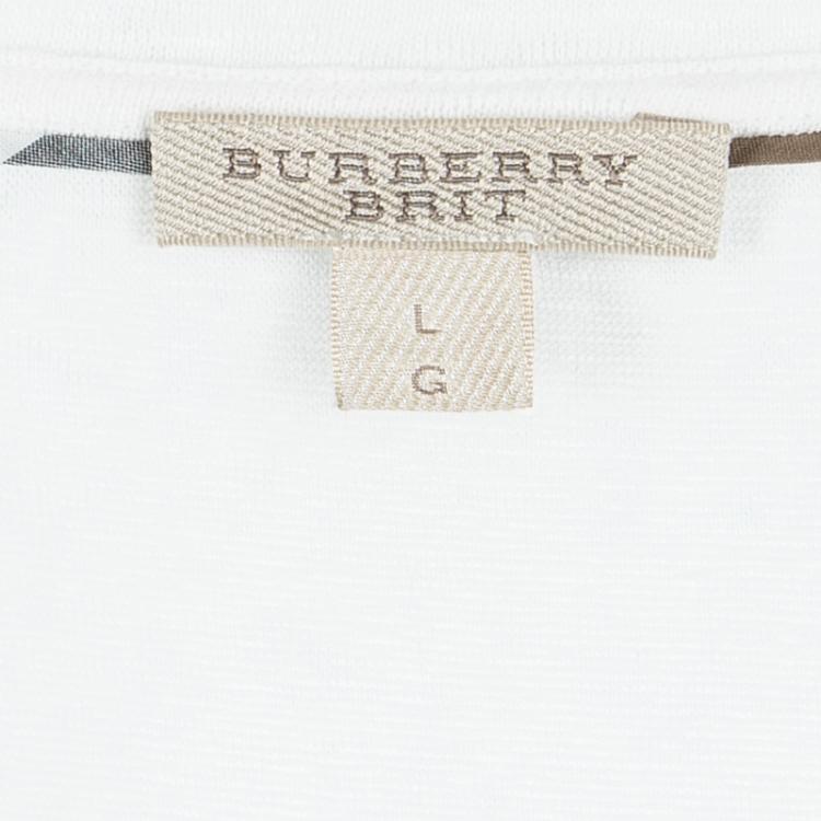 Pre Owned Burberry Brit White Linen Slub Jersey Short Sleeve T-Shirt L