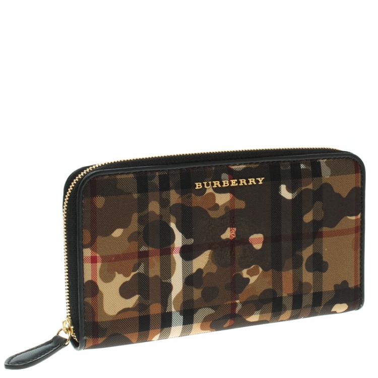 Pre Owned Burberry Camouflage Print Horseferry Check Nylon Elmore Zip Around Wallet